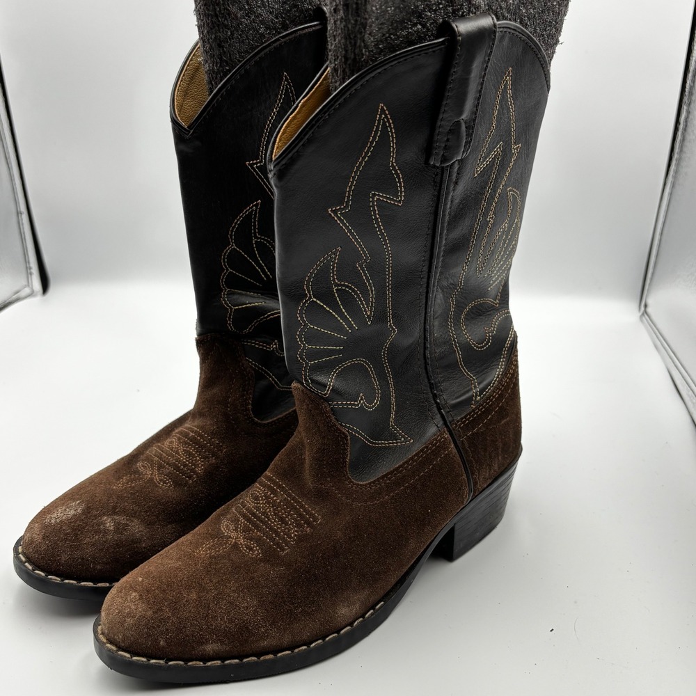 Masterson Boot Co Mens 4 M Brown Suede Black Leather Western Cowboy Boots RB2003